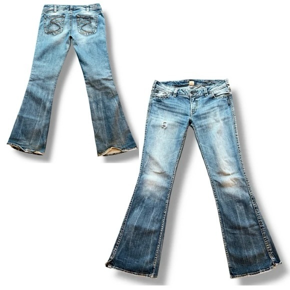 Silver Jeans Denim - Silver Jeans Co 'Frances' Thick-Stitched Western Distressed Flare Jeans